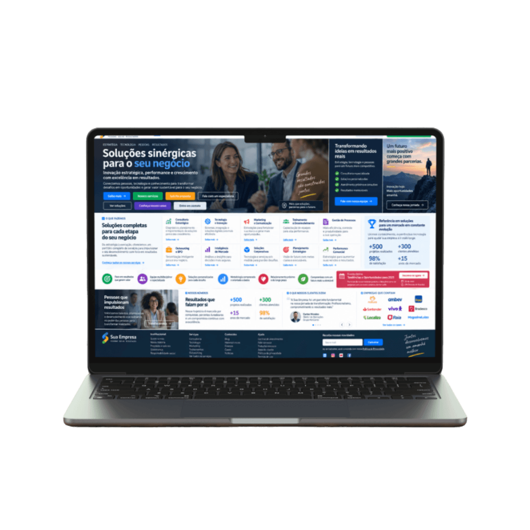Mockup de laptop ilustrando uma comunicação empresarial pouco clara.